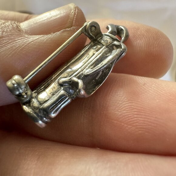 Solid Sterling Silver 925 Three Dimensional Golf Club Bag Brooch Size 1'' Length - Picture 5 of 11
